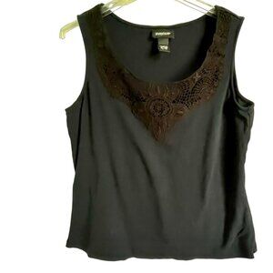 Avenue Sleeveless Cotton Top Black with Crochet Detail Women's Size 14 16